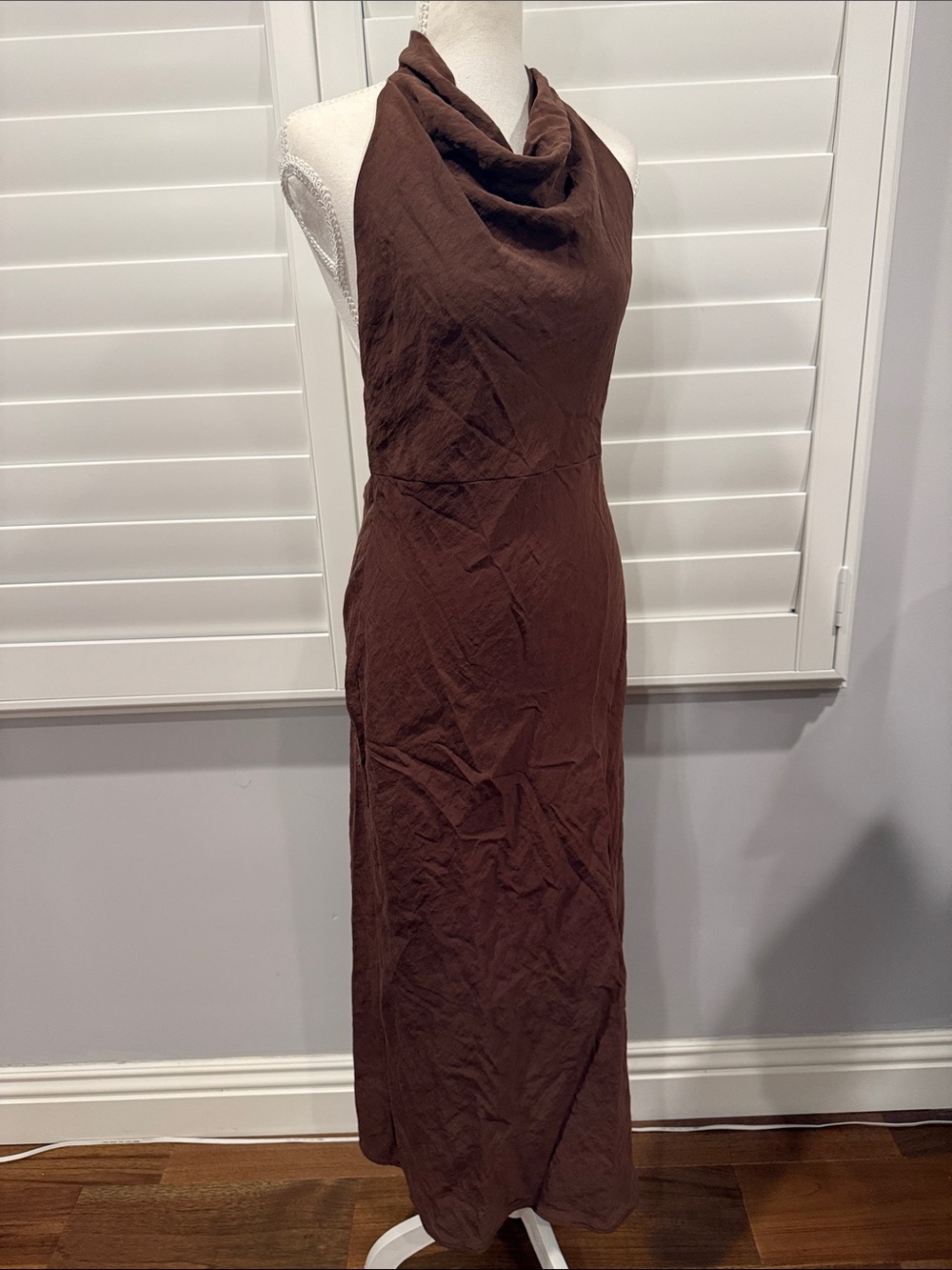 Zara Brown Halter Cowl Neck Maxi Dress
